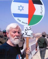 Uri Avnery Demonstrating at a-Ram checkpoint, 2002
